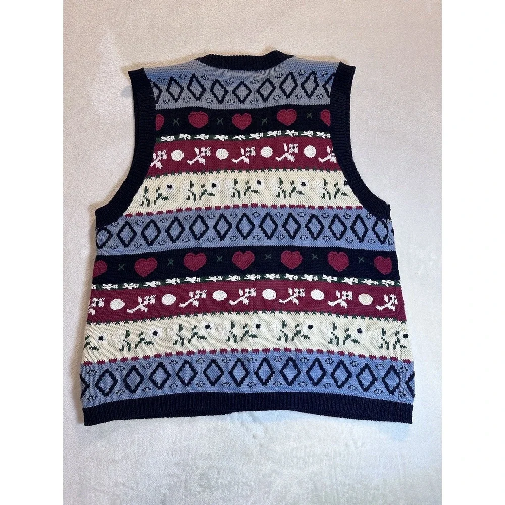 Vintage Eagle's Eye Sweater Vest Size L Hearts Flowers  Valentines - Picture 8 of 9